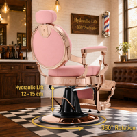 Fauteuil de Barbier Luxe Rose Doré Plaqué Or, Mobilier Vintage, Relevage Hydraulique, Pivotant à 360° pour Hommes, Station de Rasage et de Toilettage