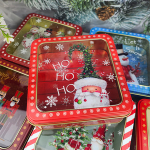 Noël joyeux boîte à bonbons nouvel an emballage cadeau étain père noël bonhomme de neige fenêtre transparente conteneur fête <span class=keywords><strong>biscuits</strong></span> - Product Image 1