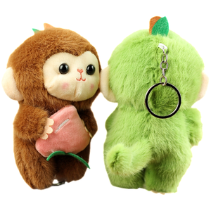 Set di <span class=keywords><strong>2</strong></span> Portachiavi Scimmia in Peluche, Scimmia con Kiwi e Pesca, Ciondolo Morbido Animale Imbottito, Accessorio per Borsa, Regalo - Product Image 2