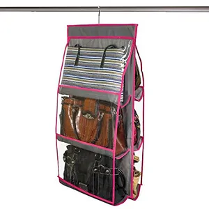 Foldable Classical 6 Pocket Hanging Purse Organizer polybag six buckles bag hanger