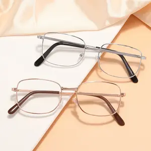 Kacamata baca kaki besi logam baru dengan bingkai bening dan modis grosir kacamata baca Resin
