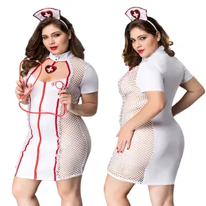 Babydoll fantasia sexy plus size, feminino, enfermeira, roupa de cosplay, vestido branco, uniforme, impecável, lingerie para halloween