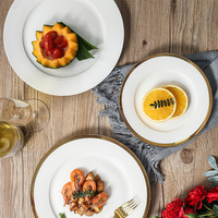 Assiettes en Porcelaine de Luxe Nordique Moderne de Haute Qualité avec Bord Doré, 6, 8 et 10 Pouces – Vaisselle pour Steak, Fruits, Fêtes et Mariages