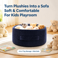 Fauteuil pouf en velours côtelé OEM personnalisé avec rangement pour animaux en peluche, pour filles et garçons, siège rond lavable pour enfants