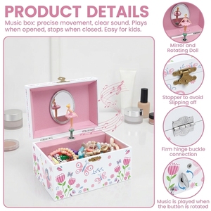 Caja de Música de Cuerda Manual Rosa de Cuento de Hadas con Almacenamiento Giratorio para Joyas Infantiles, Regalo de Cumpleaños Ecológico de MDF para Niñas, Lago de los Cisnes - Product Image 4
