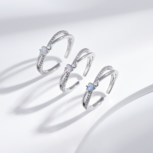 custom plata 925 sterling <b>Silver</b> Pear Cut Gemstone <b>ring</b> Fashion Prong Setting heart <b>Adjustable</b> cute cheap opal <b>rings</b> for girls - Product Image 5