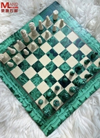 Ensemble de plateau de jeu d'échecs en malachite de marbre vert (15 pouces X 15 pouces)