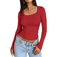 Camisetas de Manga Larga para Mujer, Estilo Trendy Queen, Tallas XS-XL, Cuello Cuadrado, Tops Cortos, Básicas para Salir, Ropa de Invierno Y2K