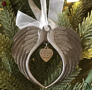 Christmas Ornaments Angel Wings A Piece of My Heart is in Heaven Ornament for Christmas Tree Double Sided KD1089