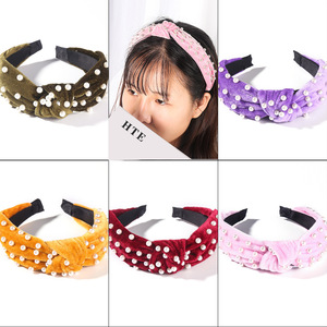 Wholesale Korea Fashion Womens Hair Accessories Head Band Custom Women Fabric Tie Knot Pearl <strong>Plastic</strong> <strong>Headband</strong> for Girls - Product Image 3