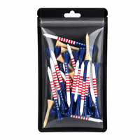 Tees de golf en bois personnalisés avec logo, drapeau et motif à points bleus, tees en bambou, vente en gros, OEM, cadeaux pour le practice et les tournois