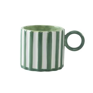 रिंग हैंडल के साथ रंगीन ग्राफिक ज्यामितीय स्ट्रिप्ड सजावटी सिरेमिक कॉफी मग - Product Image 2