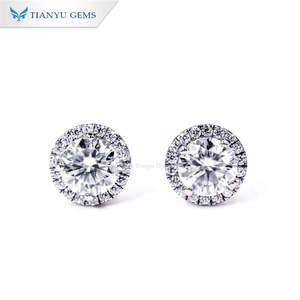Tianyu Gems Sterling Silver Gold Plated Classic Stylish Minimalist <b>Halo</b> Four-prong Setting Round Moissanite Stud <b>Earrings</b> Unisex - Product Image 1
