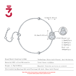 Pulsera de Moissanita al por Mayor, Pulsera de Plata S925 con Halo Ovalado en Forma de Calabaza, <span class=keywords><strong>Precio</strong></span> de Fábrica, Color D, VVS, Joyería al por Mayor - Product Image 6
