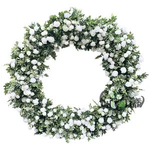 Großhandel kunden spezifische Blume Hintergrund Reihe Bogen künstliche Kreis Blume Blumen für Hochzeit Hintergrund dekorativ