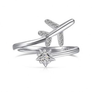 Dylam Stylish Fine Jewelry S925 Silver Nickel Free Rhodium 18K Gold Plated 5A Cubic Zirconia Aviation Airplane Shape <b>Open</b> <b>Rings</b> - Product Image 1