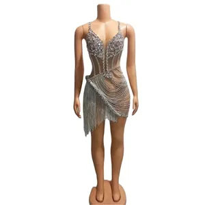 2025 Năm Mới Phụ Nữ Hiệu Suất Nữ Hoàng Ăn Mặc Fringe Khoan Rhinestone Vegas Showgirl Bóng Gown Pha Lê Đảng Samba Sexy Sequined - Product Image 2