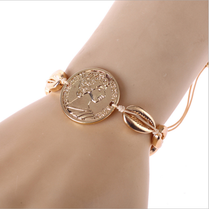 Color oro hecho a mano Avatar moneda Cowrie Shell encanto cordón ajustable pulsera para las mujeres - Product Image 2