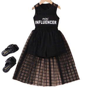 यूरोपीय अमेरिकी ग्रीष्मकालीन लड़कियों की गंध बच्चों के सूट आस्तीन के सूट आस्तीन रहित मुद्रित पत्र जैकेट गर्दन बटन - Product Image 4