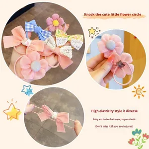 Élastiques et bandeaux pour cheveux en tissu avec nœud et <span class=keywords><strong>fleur</strong></span> YX pour filles, élastiques non-dommageants pour mariage et usage domestique, 5 cm - Product Image 4