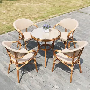 (SP-OC368) Garden furniture outdoor white rattan bamboo dining chair outdoor cafe set
