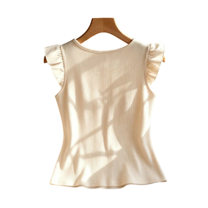 Chemisier plissé vintage 100 % coton pour femme, avec volants aux épaules, col carré, boutonnage frontal, coupe ajustée, idéal pour le quotidien - Product Image 2