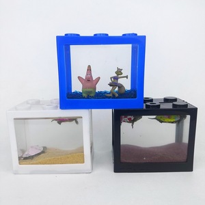 Mini aquarium transparent en forme de seau de blocs de construction, créatif, en plastique, pour bureau, aquarium de bureau, filet noir thaïlandais pour espèces de poissons - Product Image 5
