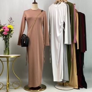 Big Sale Solid Color Abaya <b>Slip</b> Dress with Side Adjustable Strings Long Sleeve for Muslim <b>Women</b> (6736) - Product Image 2