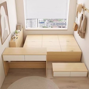 Customized Modern Hotel Cheap Price <b>Space</b>-Saving Wood Bedroom Suite <b>Small</b> Apartment Integrated Platform Bed <b>Desk</b> Storage Drawers - Product Image 4