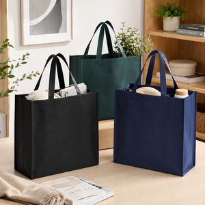 Large Non Woven Fabric Shopping Tote <b>Bag</b> With <b>Long</b> Handles For Groceries In Black Navy Green Colors - Product Image 5