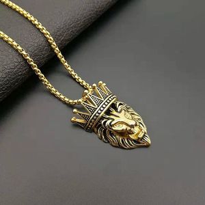 Yunnique – collier avec pendentif en forme de couronne de tête de Lion, en acier inoxydable plaqué or, bijoux pour hommes, cadeau - Product Image 2