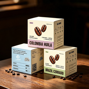 กล่องกระดาษพิมพ์ลายตามสั่งสำหรับบรรจุภัณฑ์กาแฟดริปแบบเสิร์ฟเดี่ยวและขนมขบเคี้ยว กล่องพับกระดาษแข็งสีขาวเคลือบ UV สำหรับแบรนด์ต่างๆ - Product Image 1