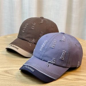 Unisex <b>Baseball</b> <b>Cap</b> Cotton Canvas Distressed Embroidered Letter Color Block Duckbill Hat For Autumn Winter Street Fashion - Product Image 4