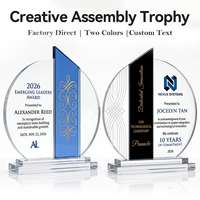 Trophée Rond en Cristal Bleu et Noir à Barre Verticale avec Base Transparente – Idéal pour la Reconnaissance d'Entreprise et les Récompenses Sportives – Meilleure Vente