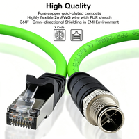 Kabel Ethernet Industri M12 X-Code 8Pin RJ45 untuk Drag Chain Cat6A SFTP 10Gbps Terproteksi untuk Profinet/EtherCAT Tahan Air IP67