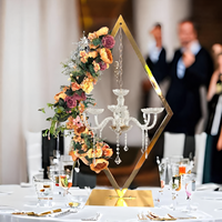 Grand Chandelier en Fer Doré, Acrylique et Métal avec Cristaux, Support de Bougies pour Centre de Table, Décoration Florale pour Salle de Mariage et Maison