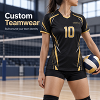 Jersey Voli Desain Turnamen Premium Hitam-Emas Kustom, Seragam Tim Sublimasi untuk Klub dan Sekolah OEM