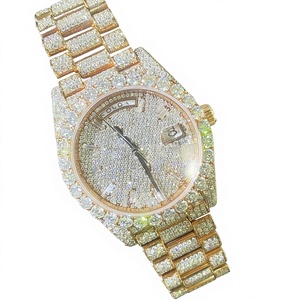 Moissanite Diamond <b>Watch</b> Full Iced Out <b>Arabic</b> Numeral Function Men's and Women's Stainless Steel Glass Crystal Unisex <b>Watch</b> - Product Image 1