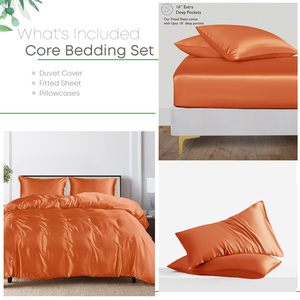 King Burnt Orange Tencel Lyocell doux léger respirant housse <span class=keywords><strong>de</strong></span> couette complète poche profonde drap ensemble <span class=keywords><strong>de</strong></span> draps <span class=keywords><strong>de</strong></span> literie - Product Image 2