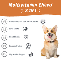 Complément Multivitaminé 8-en-1 Personnalisé avec Logo OEM, 120 Friandises à Mâcher Douces pour Chiens, Suppléments Vitaminiques Naturels, Friandises pour Chiens à la Dinde, Soins de Santé pour Chats