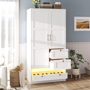 Facile da montare camera da letto portatile in legno panno allungabile <span class=keywords><strong>armadio</strong></span> portaoggetti led luce guardaroba - Product Image 4