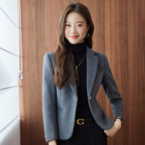 Grey Wool Blazer Women Solid Color Anti-Wrinkle Petite Short Autumn Winter 2025 Style - Product Image 3