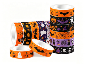 Cinta Adhesiva Decorativa de Halloween con Estampados de Calabaza, Fantasma, Murciélago, Bruja, Telaraña y Calavera para Manualidades, Decoración, Adhesivos para Diario y Embalaje de Regalos - Product Image 1
