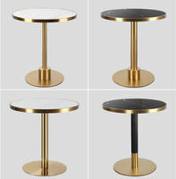 Élégant restaurant café boutique utiliser luxe marbre ardoise dessus en acier inoxydable rond or bord cadre table à manger ensemble