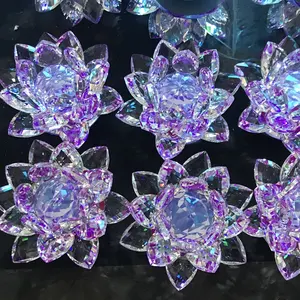 Adornos de cristal púrpura para decoración del hogar, flor de loto de cristal púrpura, venta al por mayor