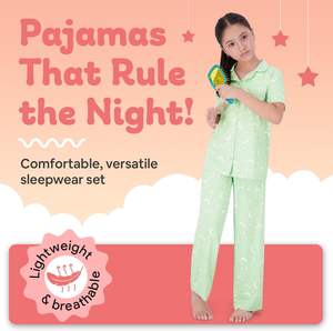 Pijamas para niñas Ropa de dormir Botón Abajo Solapa Suave Pijamas de 3 piezas Pijamas personalizados con estampado de Luna Pijamas para niños - Product Image 4