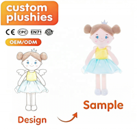 Poupée en tissu personnalisée Fée Princesse OEM ODM, poupée en peluche douce avec couronne, ailes et jupe en tulle, cadeau personnalisé pour enfant