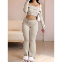 Ensemble 2 pièces MCDUII pour femme : Haut de yoga mi-mollet à manches longues et épaules dénudées, doublé polaire, couleur unie, séchage rapide, écologique