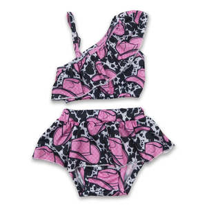 Longlv Conjunto de bikini para niña pequeña, trajes de baño con diseños occidentales, estampado, sin mangas, tops, pantalones cortos, 2 piezas, poliéster/nailon, suave y transpirable - Product Image 4