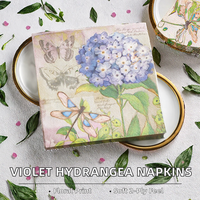 Nouvelles serviettes de table jetables 2 plis, motif Hortensia Violet, style sac, pour fête d'anniversaire, en pâte de bois vierge, avec découpage floral